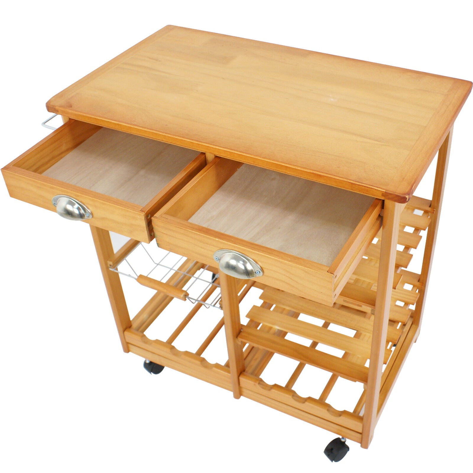 ZENSTYLE Rolling Wood Kitchen Cart Storage Trolley Cart Rack Countertop， Natural