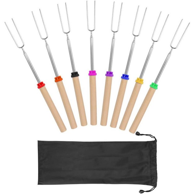 Cheer Collection Campfire Roasting Kit 32 inch Extendable Fork Set With Storage Bag set Of 8