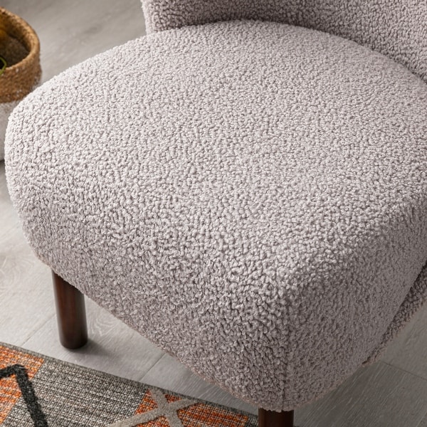 Modern Accent Chair with Lambskin Sherpa Wingback Tufted Side， Solid Wood Legs