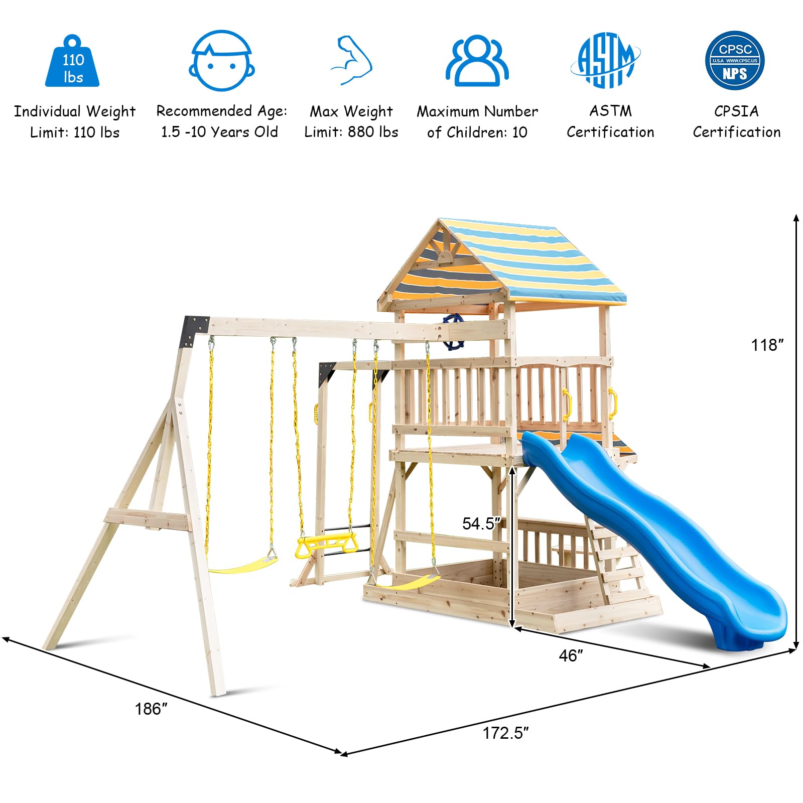 Costzon Wooden Swing Set for Backyard