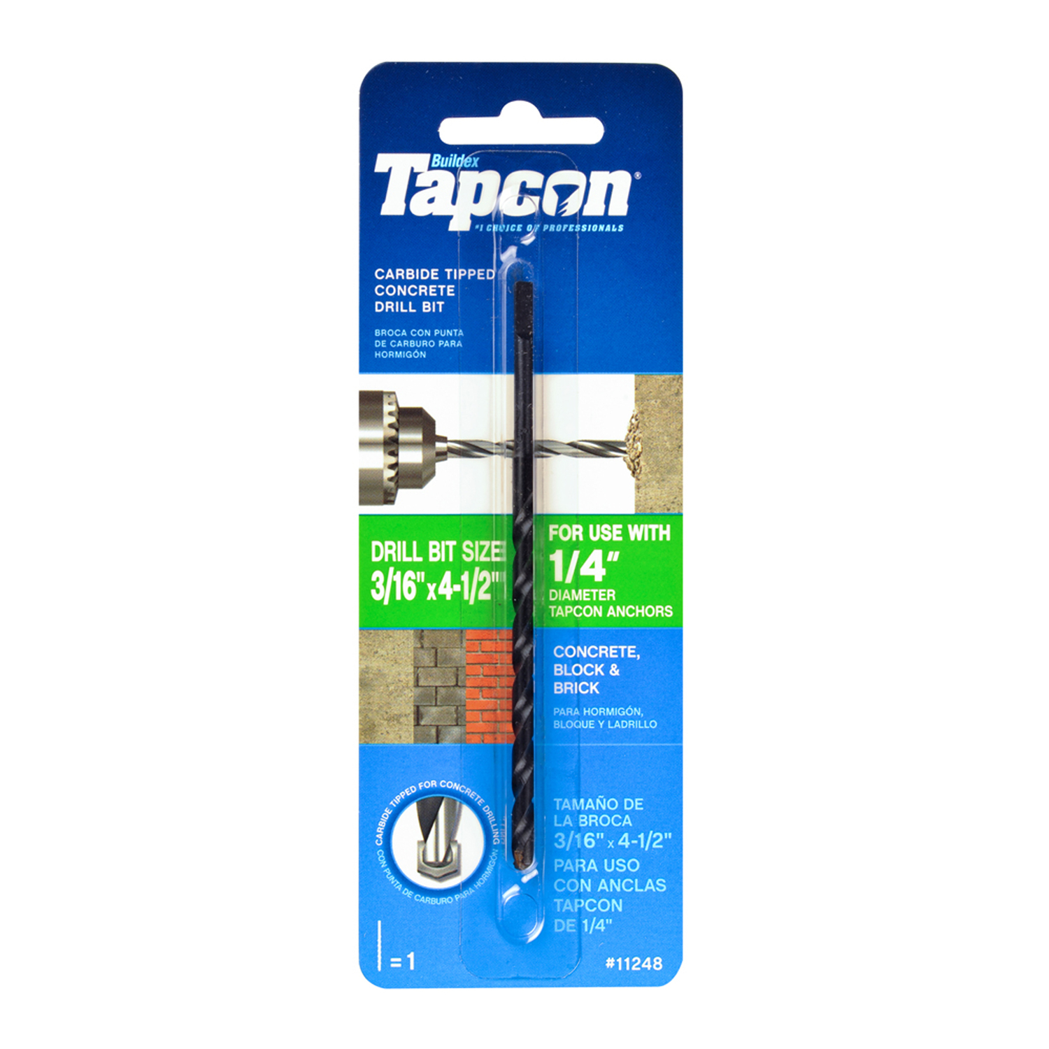 Tapcon 3/16 in. X 4-1/2 in. L Carbide Tipped Concrete Drill Bit 1 pc