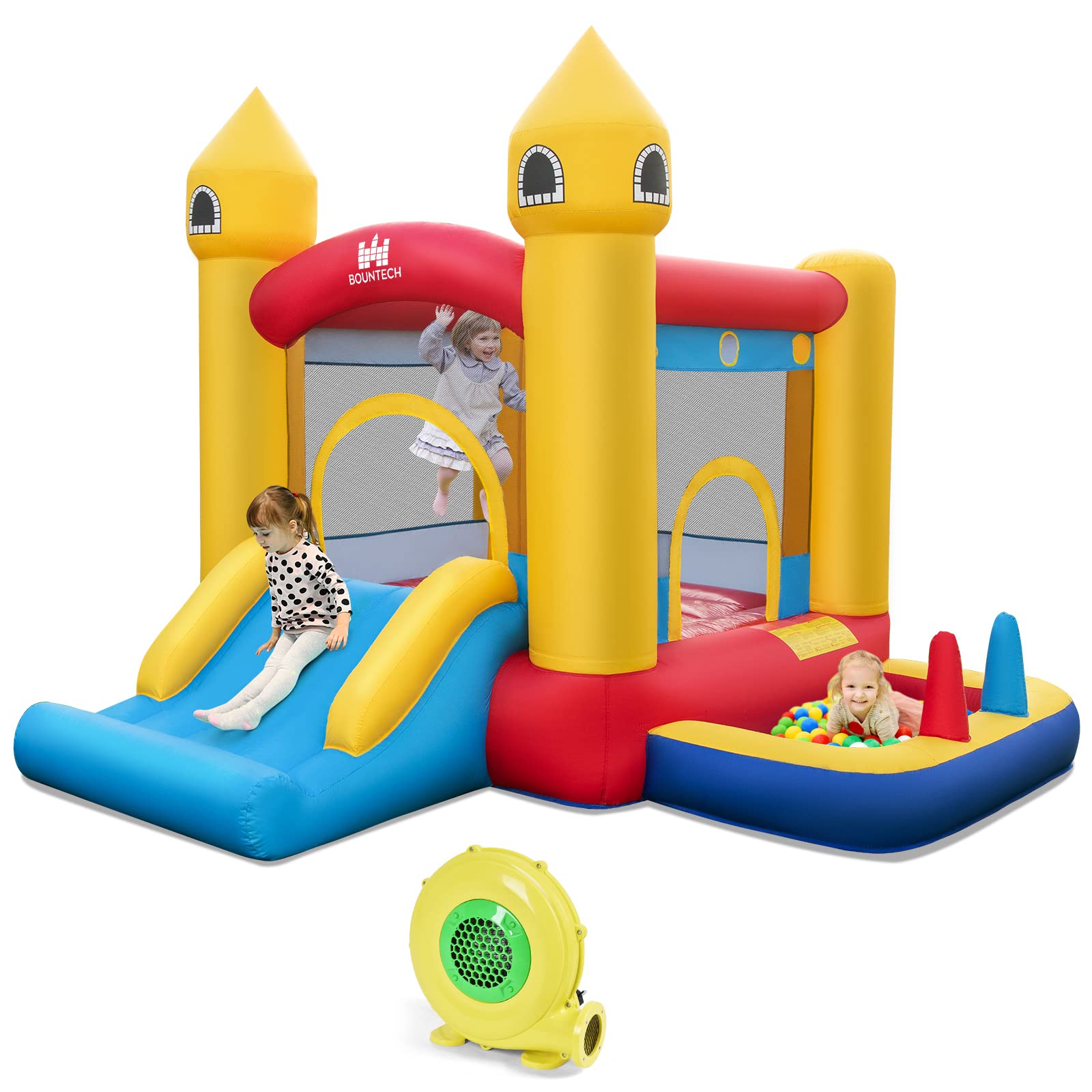 BOUNTECH Inflatable Bounce House, Bouncy House for Toddler Kids 5-12 Backyard Party Fun w/480W Blower, Basketball Hoop