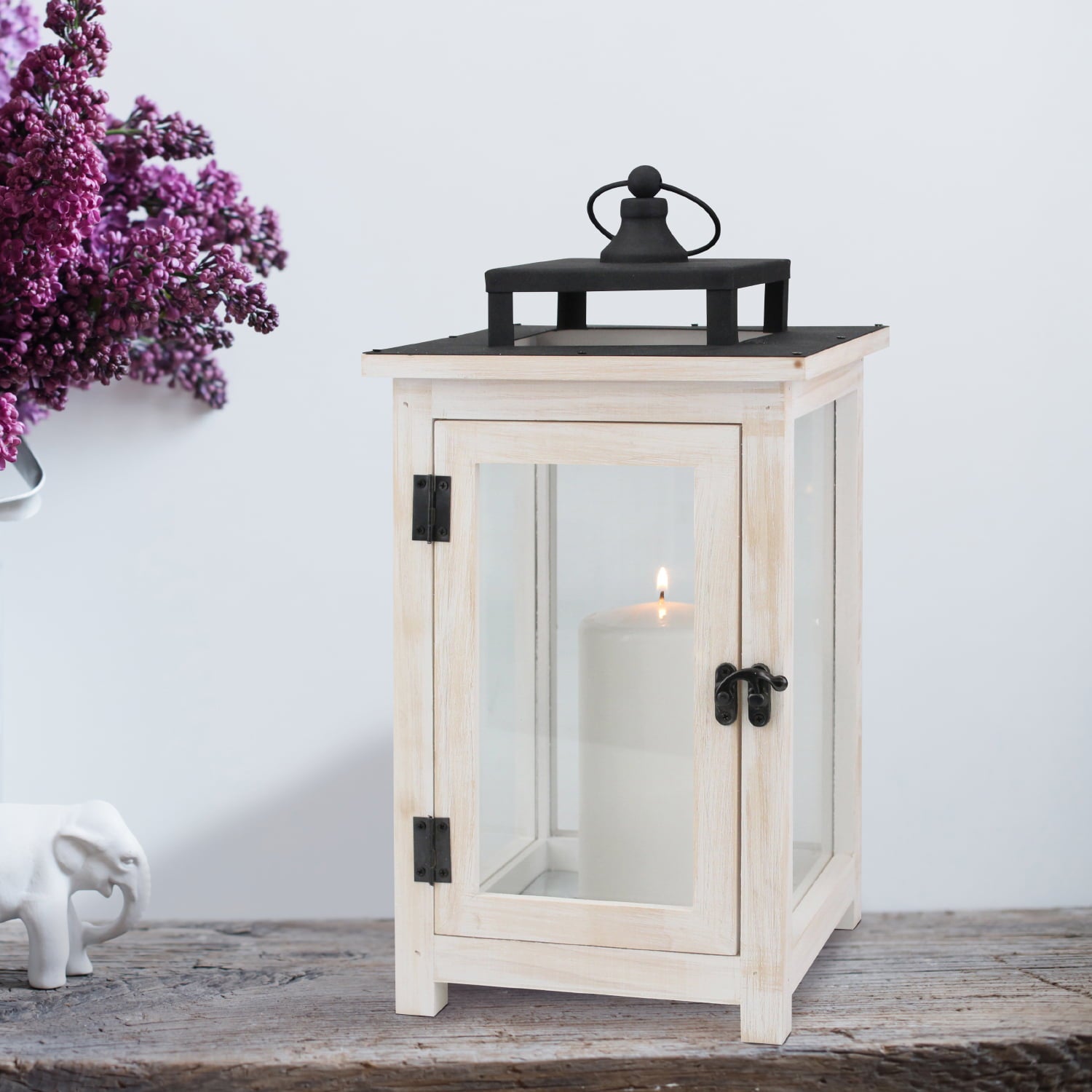 Better Homes and Gardens Decorative Large Wood and Metal Lantern， White