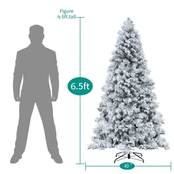 Skylar Snow Flocked Christmas Tree Prelit，Realistic Alaskan Pine Frosted Christmas Tree with Lights