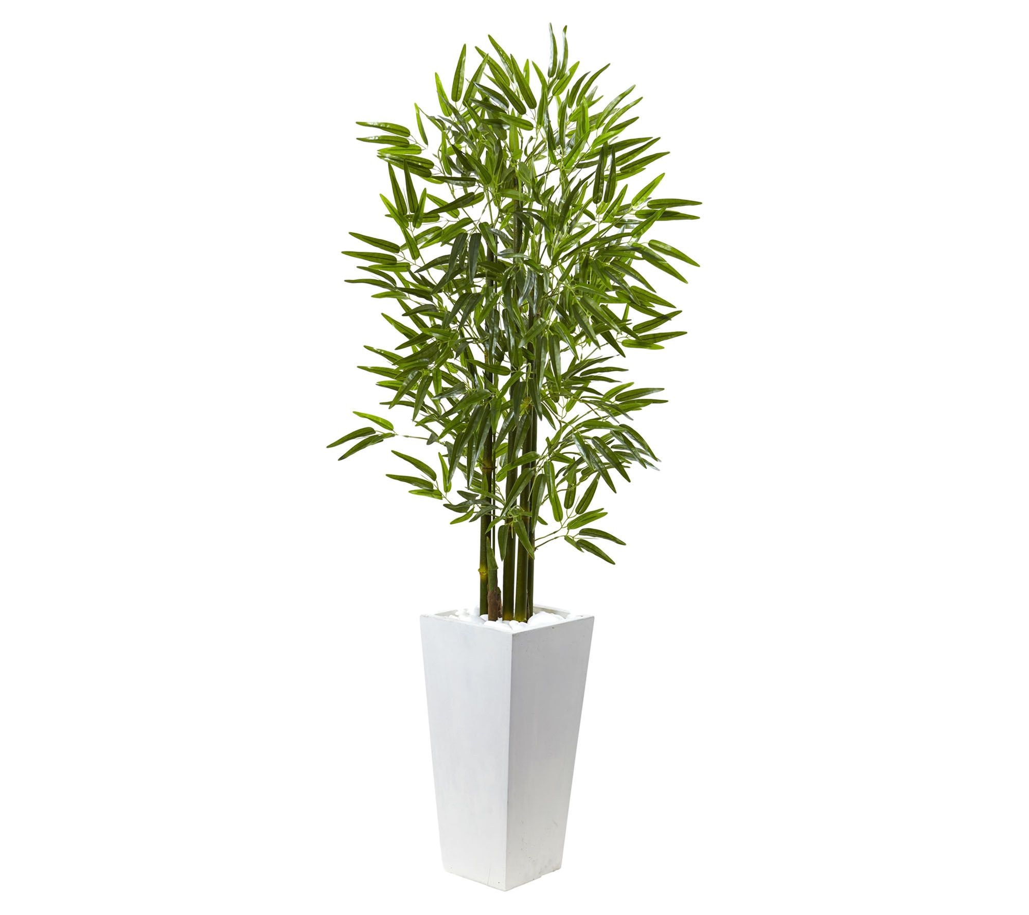 5' Bamboo Tree with White Planter by Nearly Natural