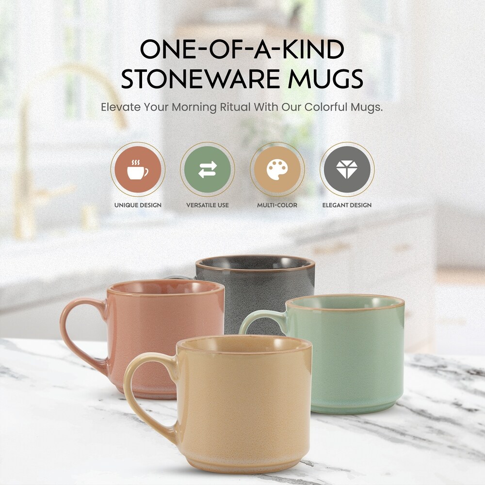 Ceramic Stackable 4 Cup Coffee Mug Set Multicolor