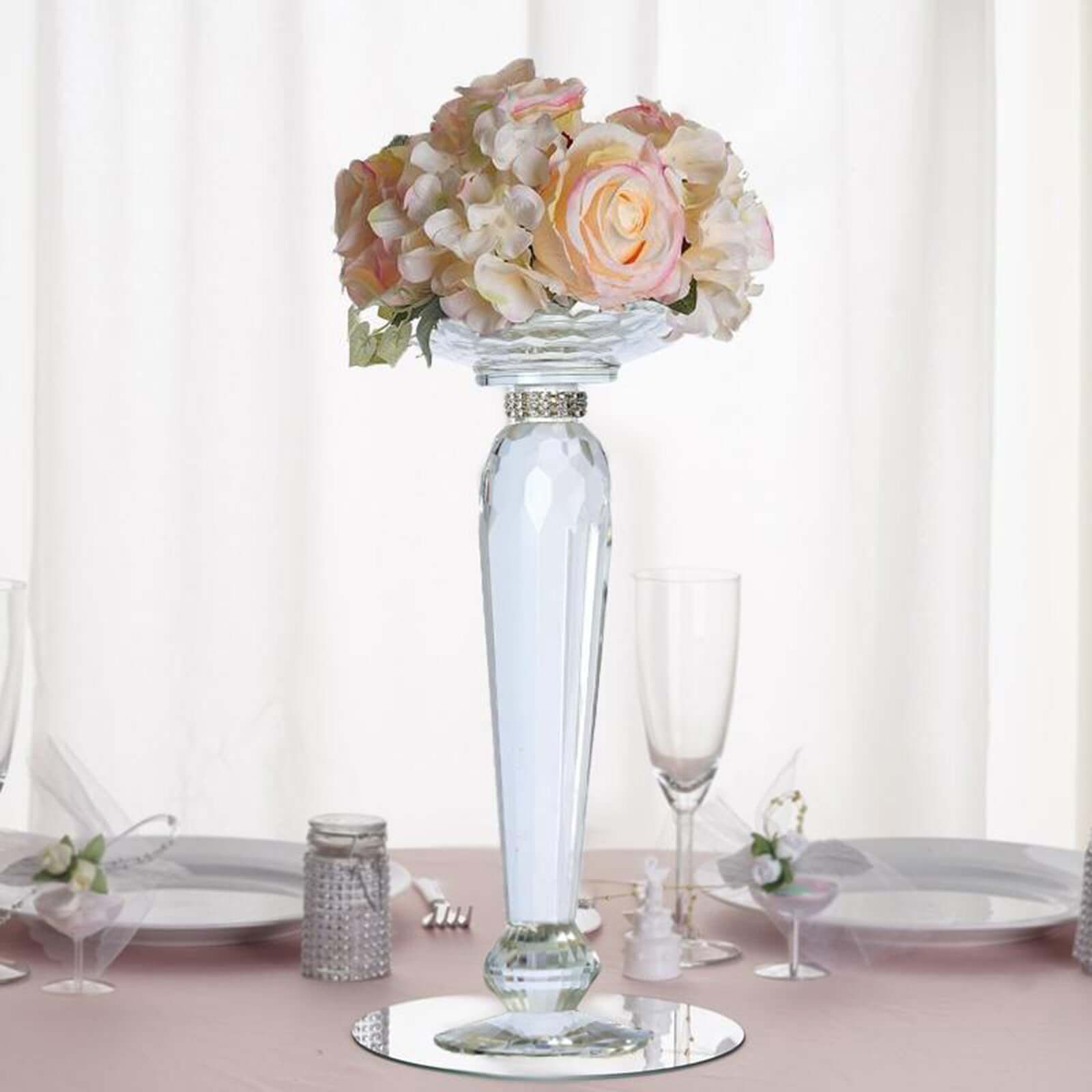 2 Pack Premium Cut Crystal Glass Pillar Candle Holder Stands, Kissing Ball Flower Pedestals 11