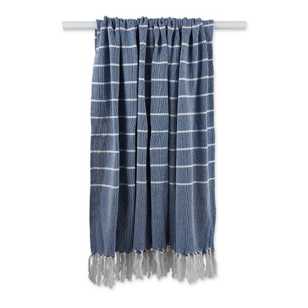 Thin Striped Throw Blanket Blue white Design Imports