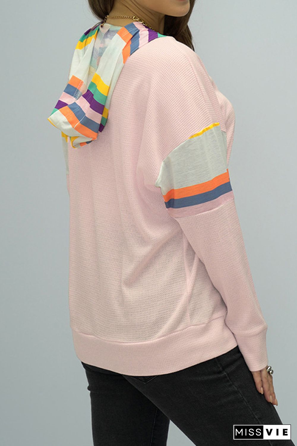 Colorful Hooded Patchwork Crisscros Strap Sweatshirt