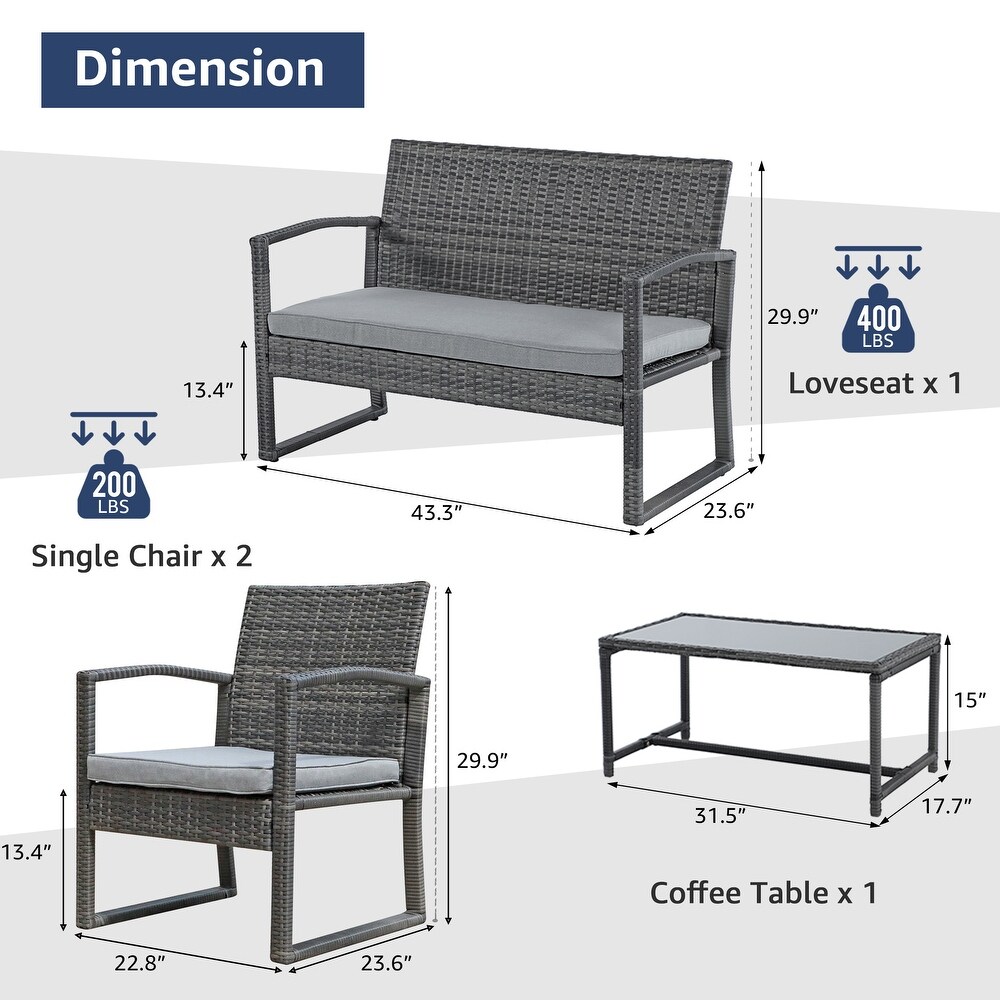 Steel/ Resin Wicker 4 piece Outdoor Patio Seating Set with Coffee Table