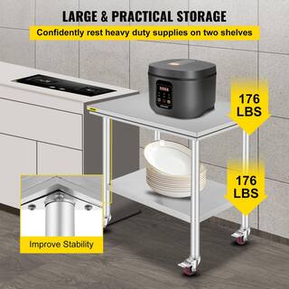 VEVOR Stainless Steel Rolling Table 35.4 x 23.6 in. Kitchen Prep Table with 4 Wheels Kitchen Utility Table Silver SYGZT36X24INDJL01V0