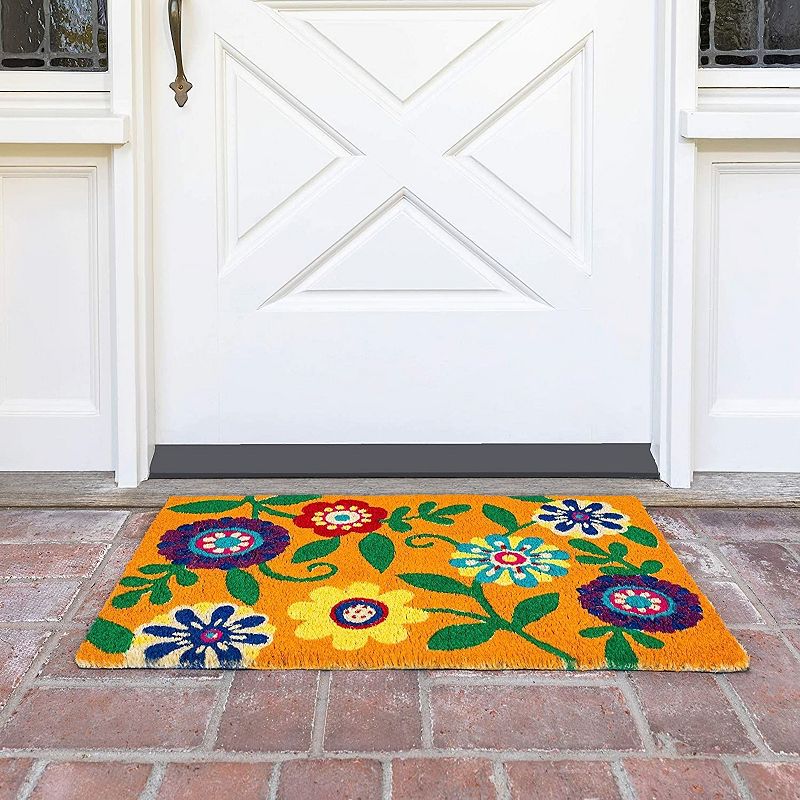 Bright Flower Natural Coco Coir Doormat for Outdoor， Front Door Entrance (17 x 30 In)