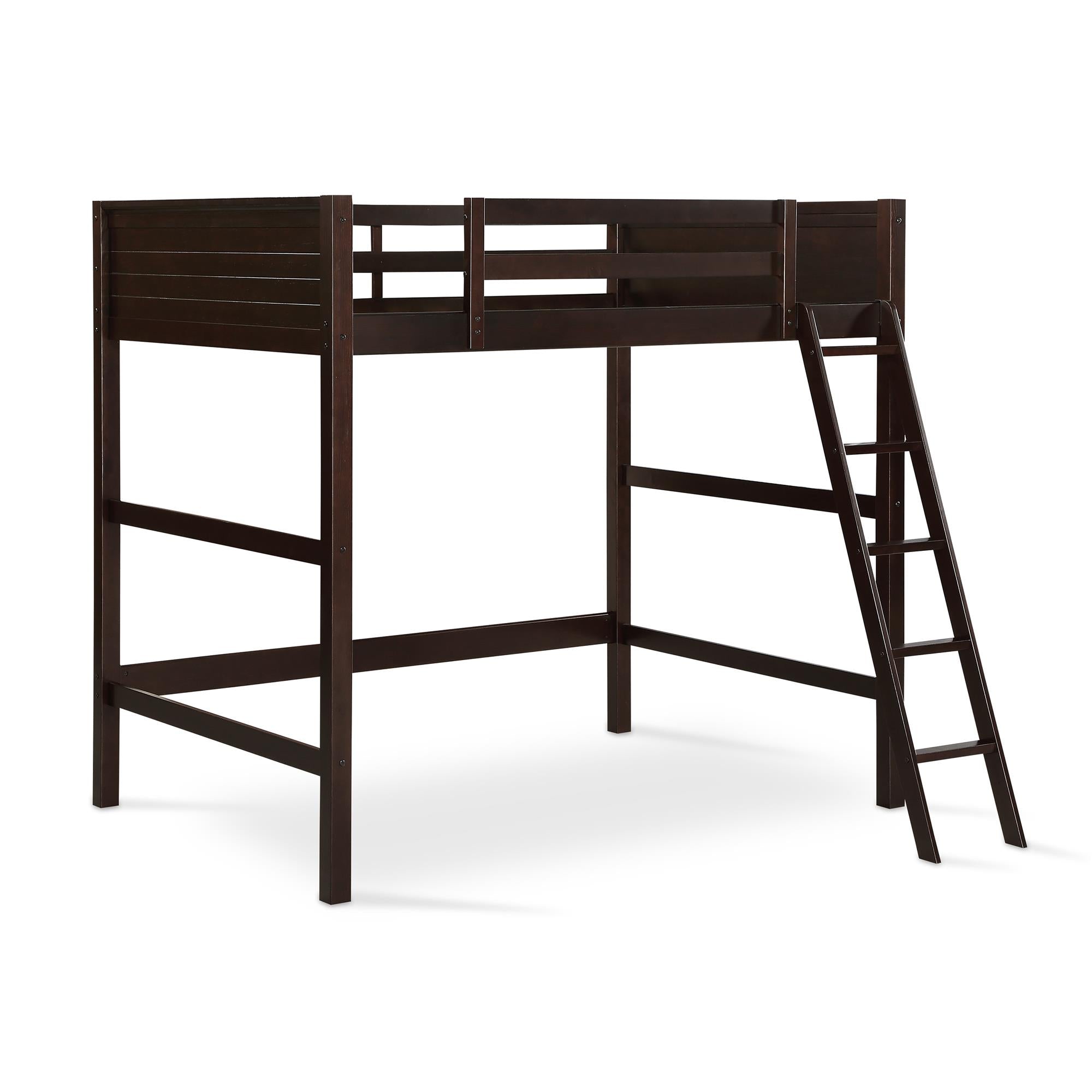 Your Zone Kids Wooden Loft Bed with Ladder, Full, Espresso