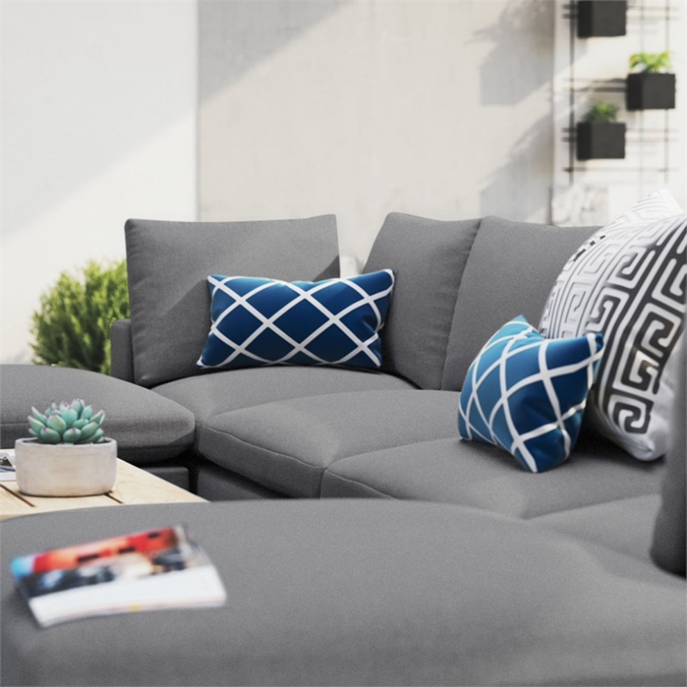 Modway Commix 6 Piece Modern Fabric Upholstered Outdoor Sectional Sofa in Slate   Transitional   Outdoor Sofas   by Homesquare  Houzz