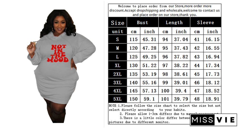 Plus Size Letter Print Hooded Sweatshirt Dresses