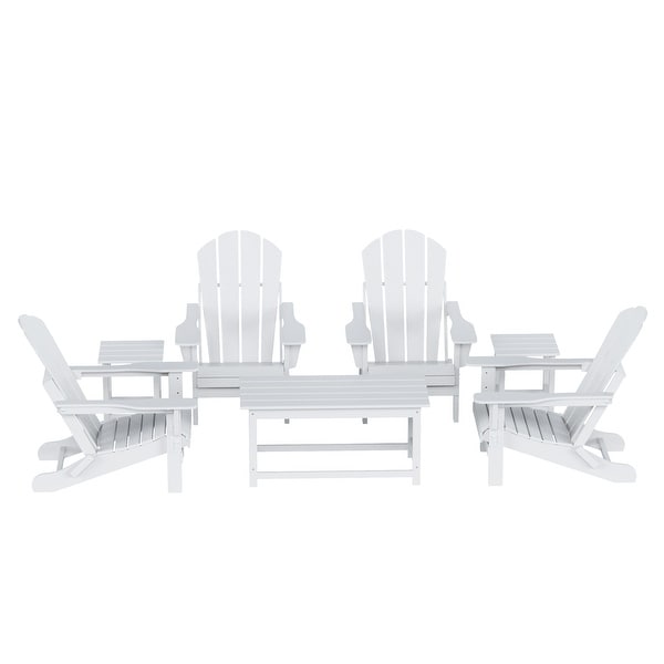 Polytrends Laguna Hdpe All Weather Outdoor Patio Foldable Adirondack Chairs Conversation Set (7Piece Set)