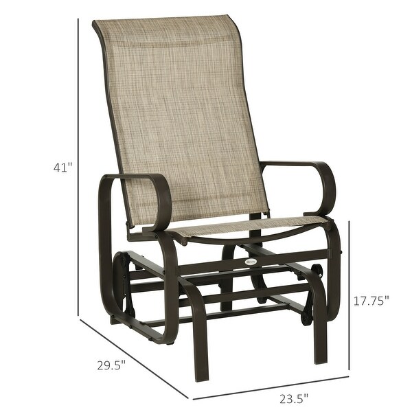 Outsunny Single Glider Patio Swing Rocking Chair with Breathable Mesh，Smooth Arms for Backyard，Garden，Lawn