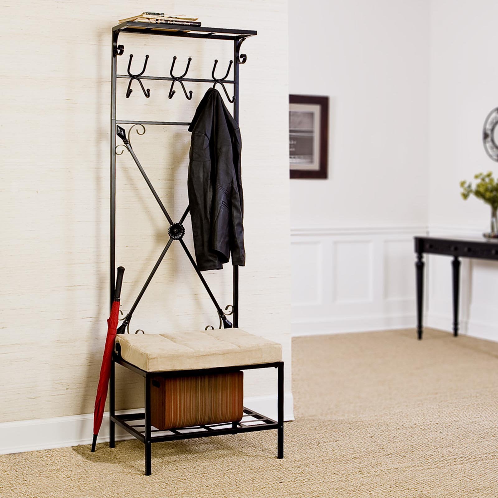 Entryway Storage Rack / Bench Seat-Material:Metal，Size:24