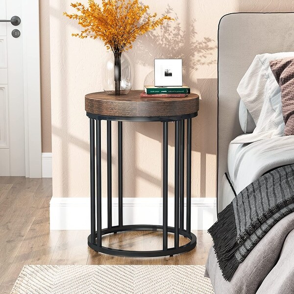 Round Side Table End Table， Accent Table with Metal Frame - 9.69