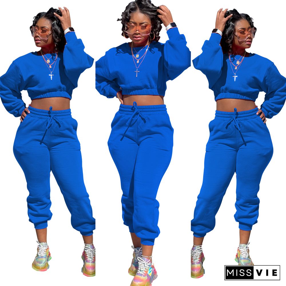 Thicken Long Sleeve Crop Top Sweatpants Set