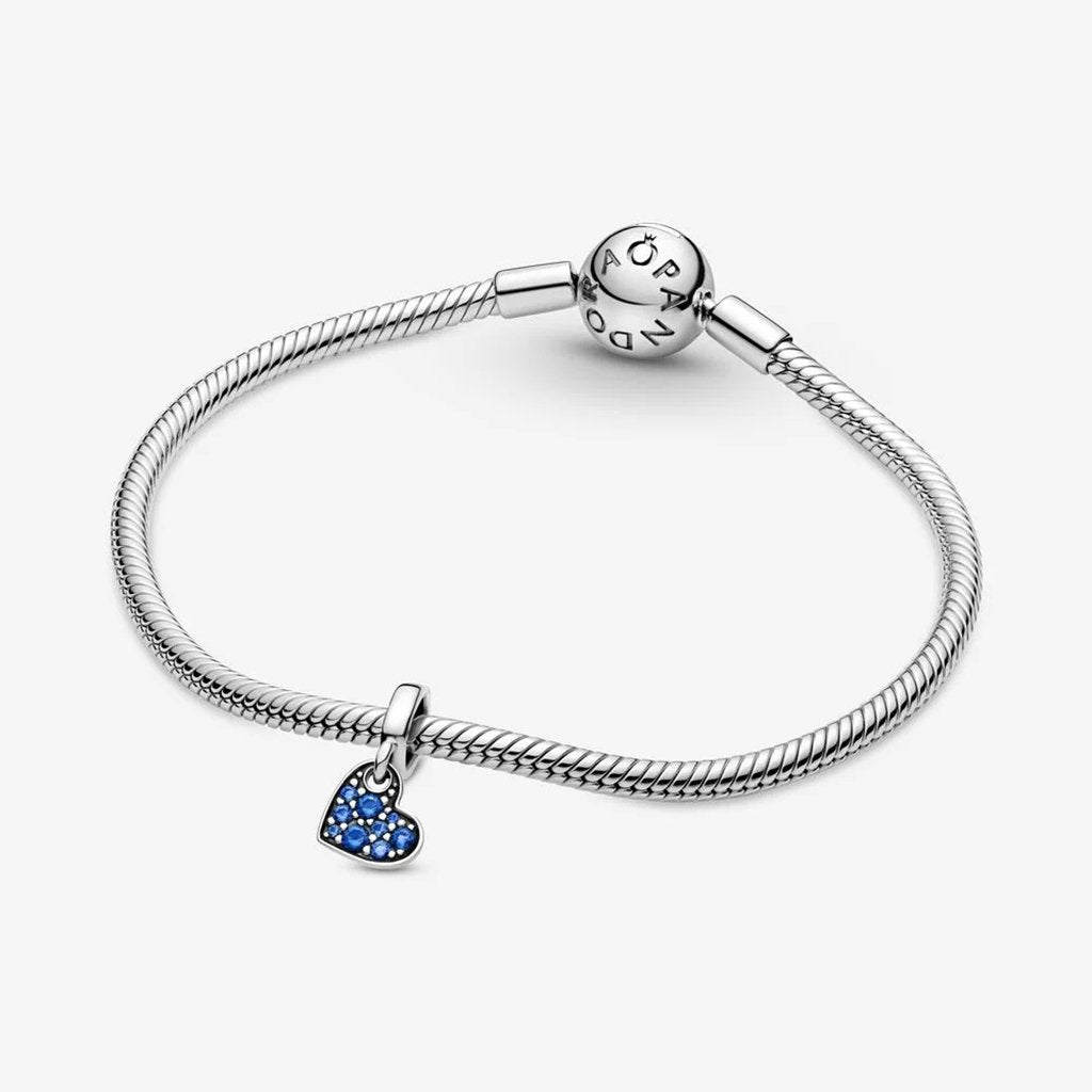 PANDORA  Stellar Blue Pavé Tilted Heart Dangle Charm