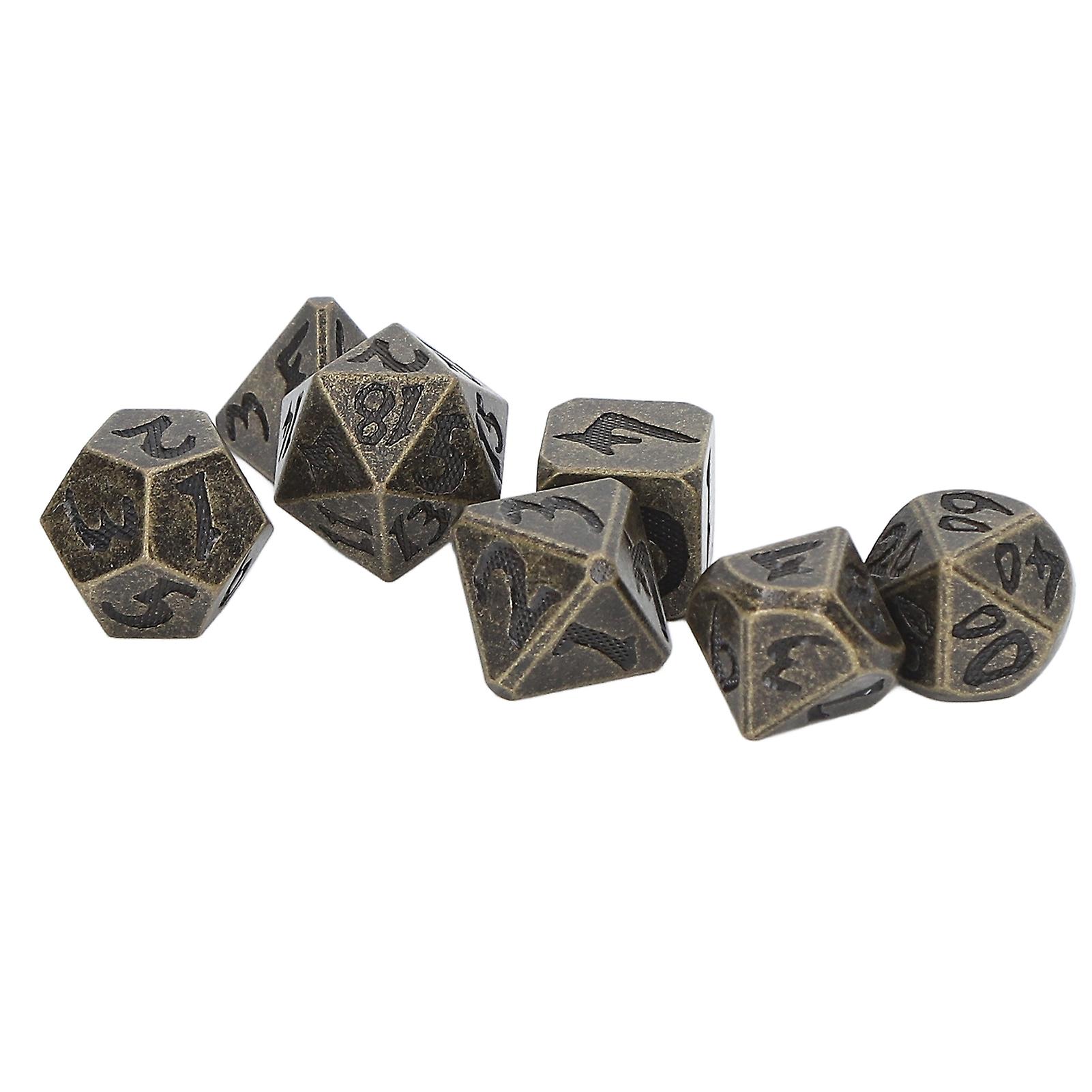 7pcs Polyhedral Dice Clear Numbers Hand Polished Portable Metal Dice Game Dice for Party Board Game