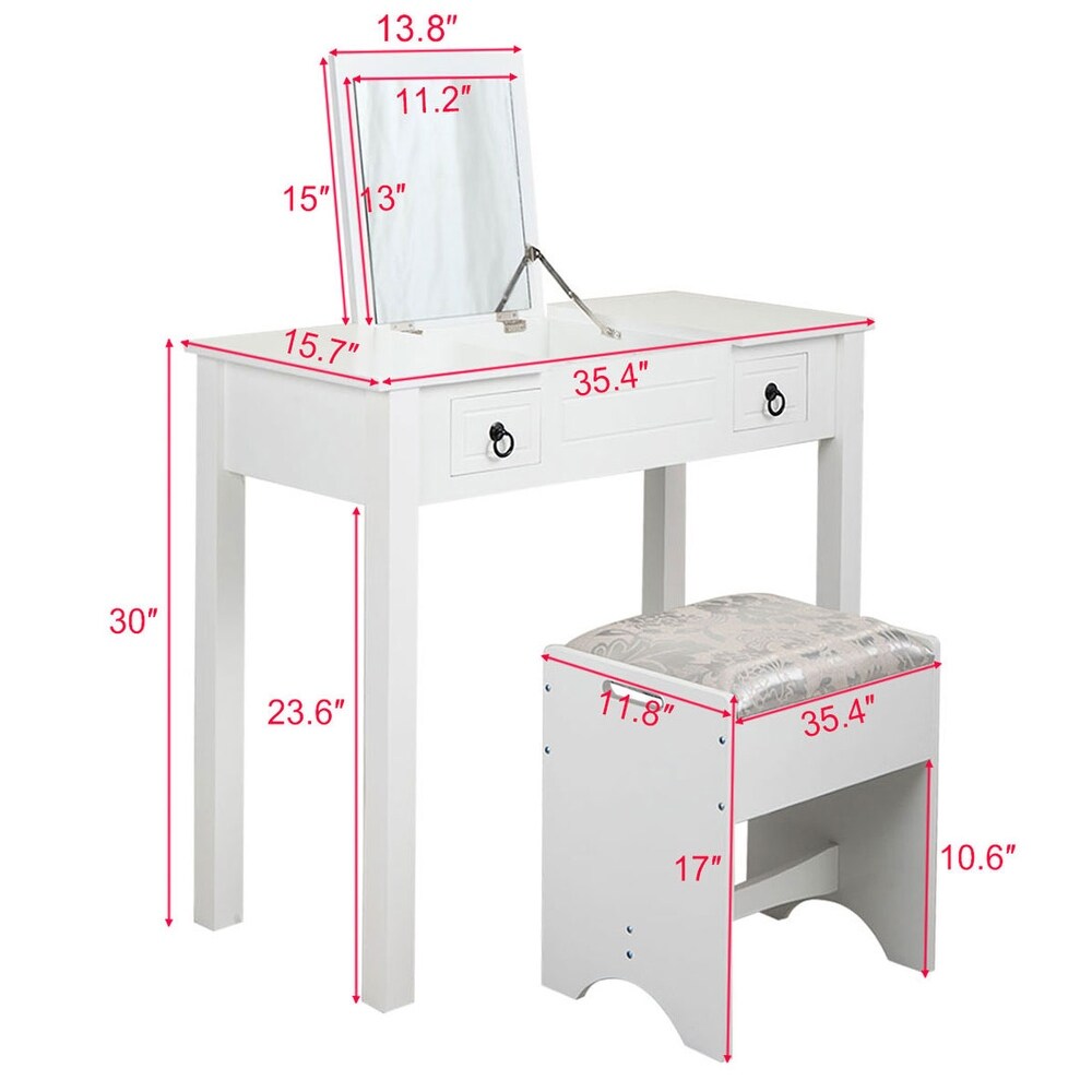 Vanity Set Table with Flip Top Mirror  Makeup Dressing Table with Cushioned Stool