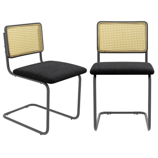 Costway Dining Chairs Set Rattan Upholstered Dining Chairs with Cane