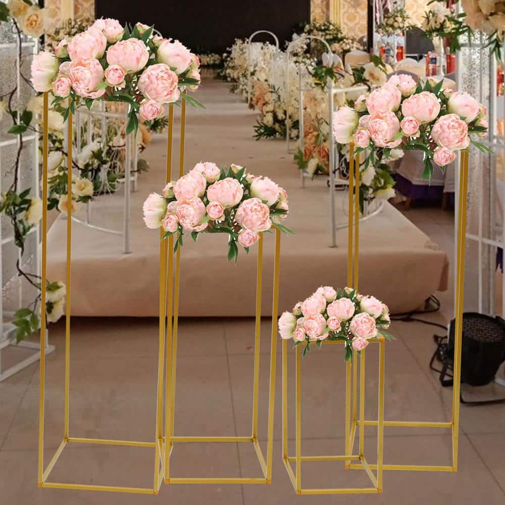 YIYIBYUS Indoor/Outdoor Gold Metal Column Stand Plant Flower Display Stand Different Sizes (Set of 4) OT-ZJGJ-3721-1