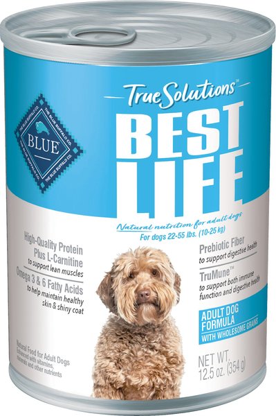 Blue Buffalo True Solutions Best Life Wholesome Grains Medium Breed Adult Wet Dog Food， 12.5-oz can， case of 12