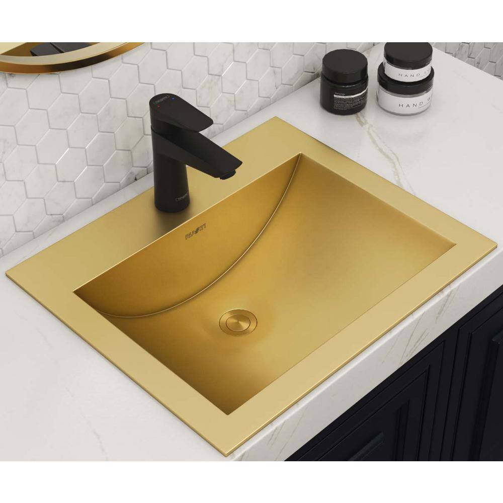 Ruvati 21 x 17 inch Brushed Gold Drop-in Topmount Bathroom Sink Polished Brass Stainless Steel RVH5110GG