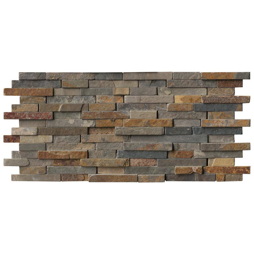 MSI Multi-Color Interlocking 8.25 in. x 19 in. Textured Slate Patterned Look Floor and Wall Tile (10 sq. ft.Case) RUSTIQUE-3DIL