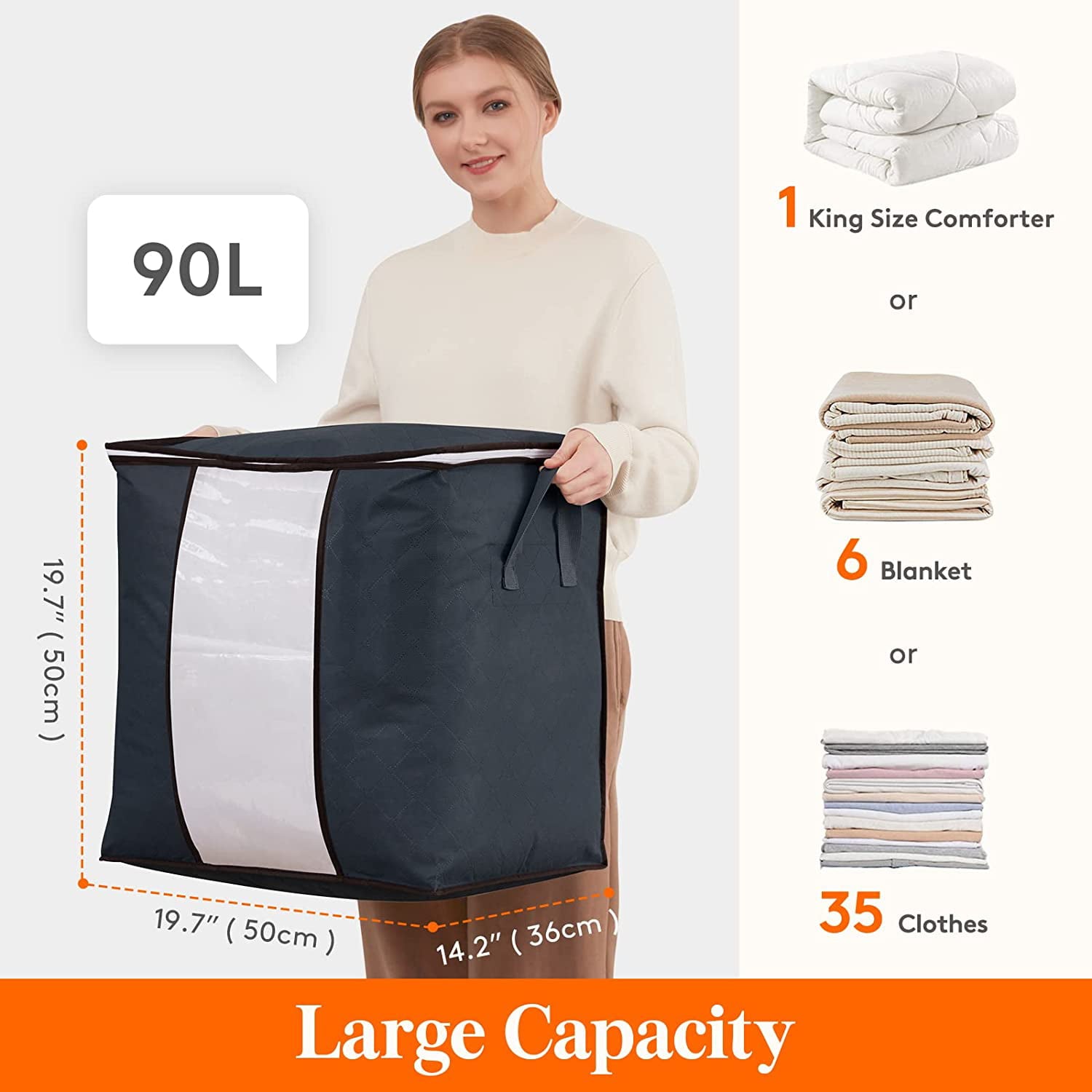 Lifewit Clothes Storage Bag 90L Large Capacity Organizer for Bedroom Storage, 3 Pack, Gray