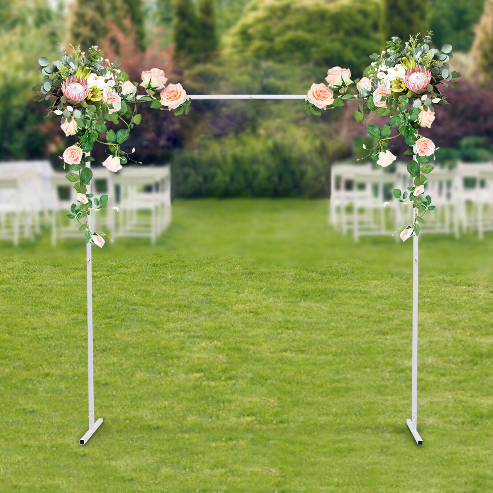 6.6ft Square Wedding Arch Metal Flower Stand Garden Backdrop Archway Reception Party Decor White