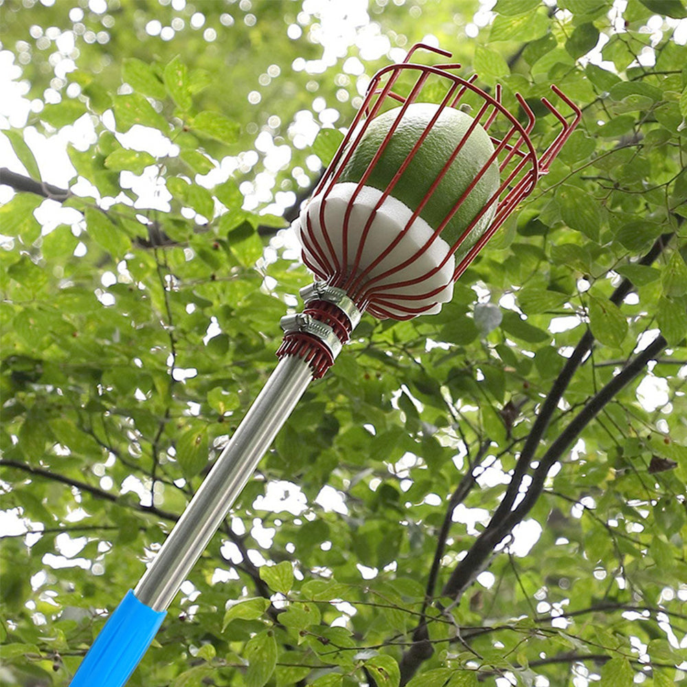 Harupink Fruit Picker, Pole with Basket Apple Orange Picker Tool Gardening Picks with Lightweight Stainless Steel Connecting Pole