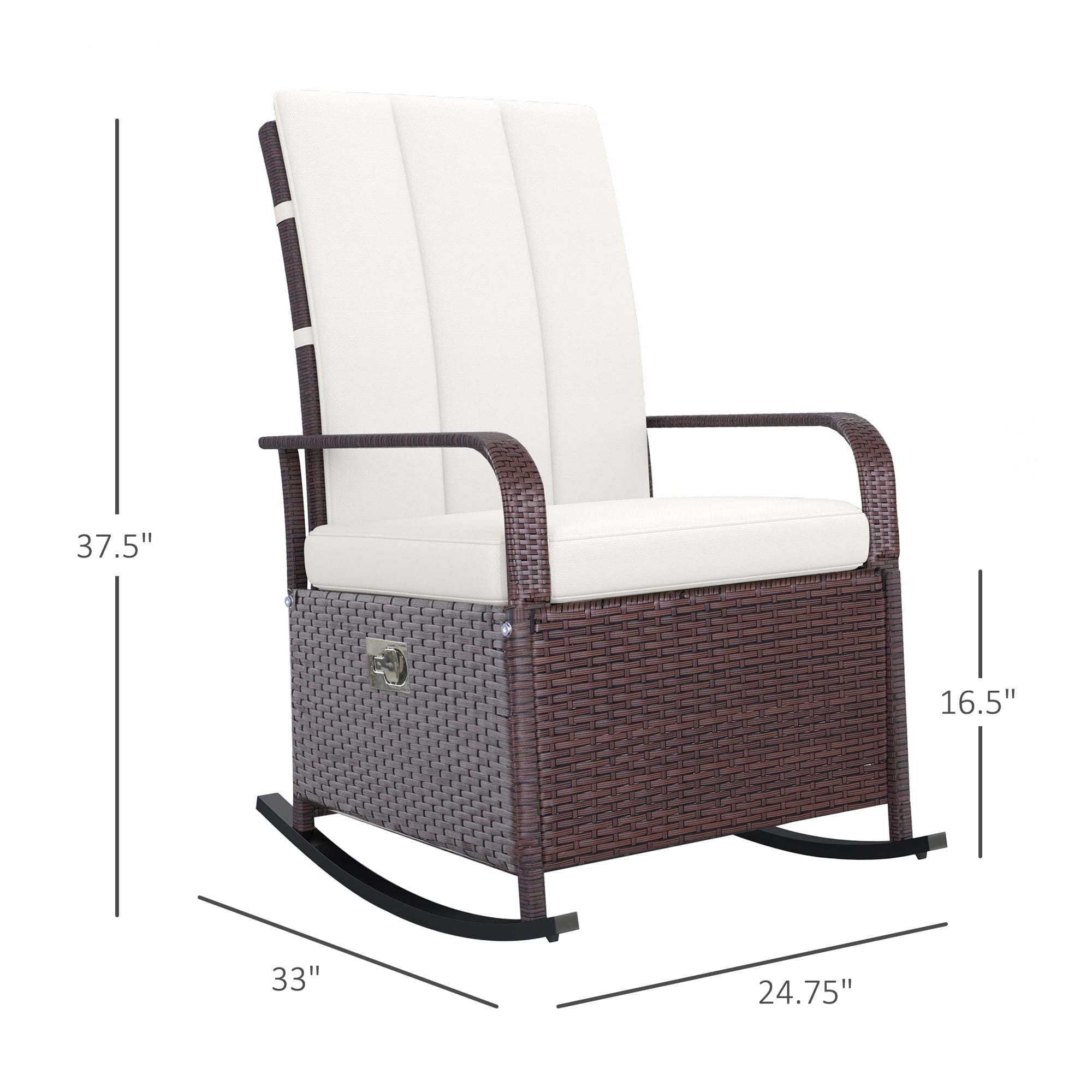 Outsunny Outdoor Wicker Rocking Chair with Soft Cushion, Patio Recliner with Armrests, and Max. 135 Degree Backrest, Beige