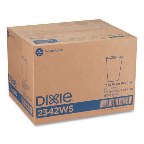 Dixie Pathways Paper Hot Cups， 12 oz， 25/Bag， 20 Bags/Carton (2342WS)