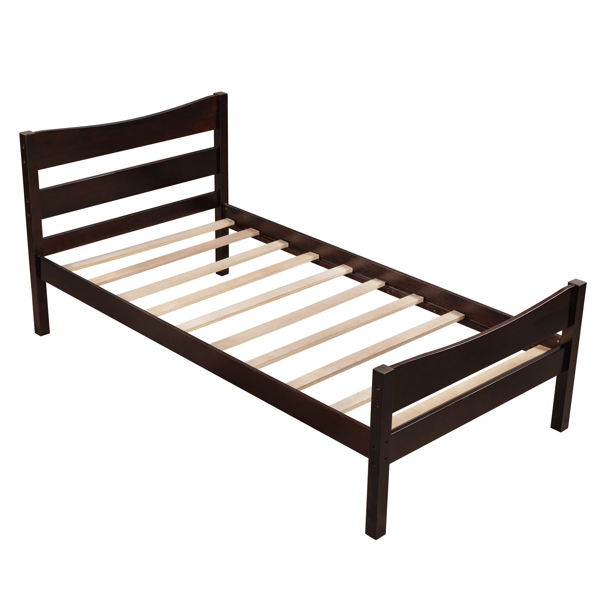 BTMWAY Wood Twin Bed Frame for Kids Adults, Solid Wood Platform Bed Frame with Headboard and Footboard, Modern Twin Size Bed Frame with Wooden Slats Support, No Box Spring Needed, Espresso