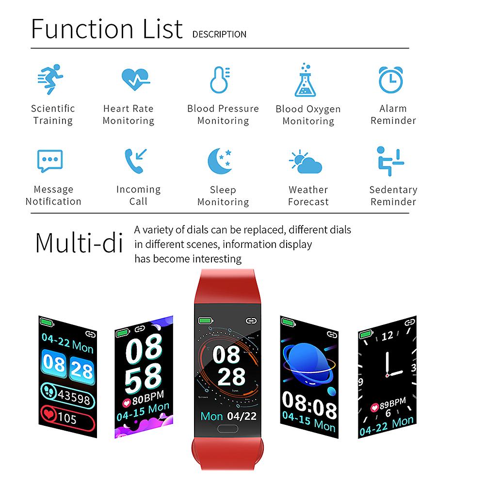 Rd11 Smart Bracelet 1.14 Inch Sports Bracelet With Heart Rate Blood Pressure Blood Oxygen Monitoring Ip67 Waterproof Red Blue 1m