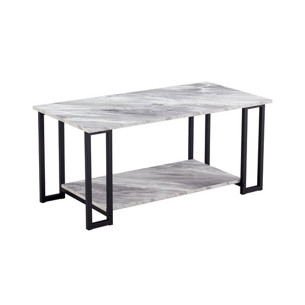 39.37 in. Silvery Marble Rectangle MDF Coffee Table with 2-Layer