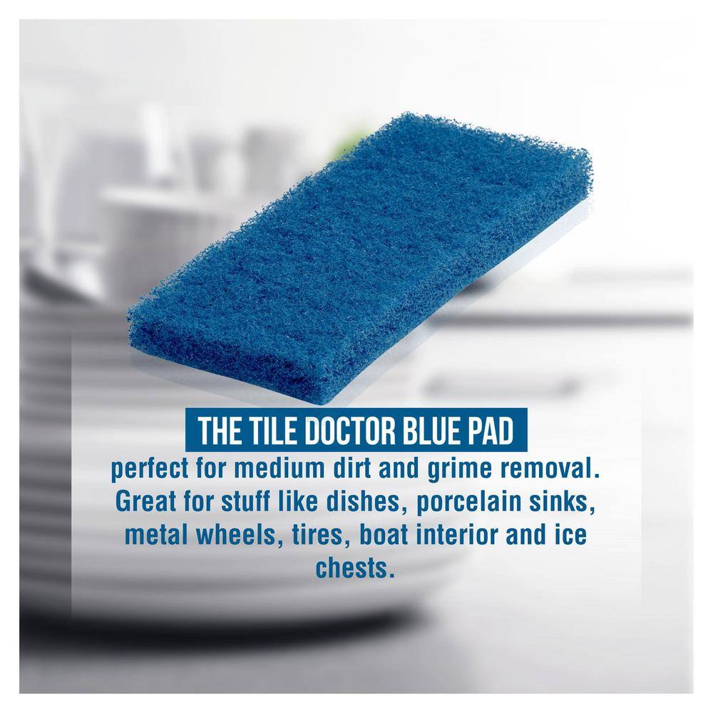 The Tile Doctor 10 in. x 4.5 in. x 1 in. Medium Duty Blue Water Based Latex Resins Maximum Scrub Power Pads (6-Pack) scrubdr6blue