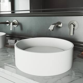 VIGO Anvil Modern White Matte Stone 16 in. L x 16 in. W x 5 in. H Round Vessel Bathroom Sink VG04016