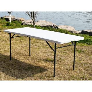 6 ft. White HDPE Plastic Outdoor Picnic Table Commercial Grade Folding Table H-W113839326