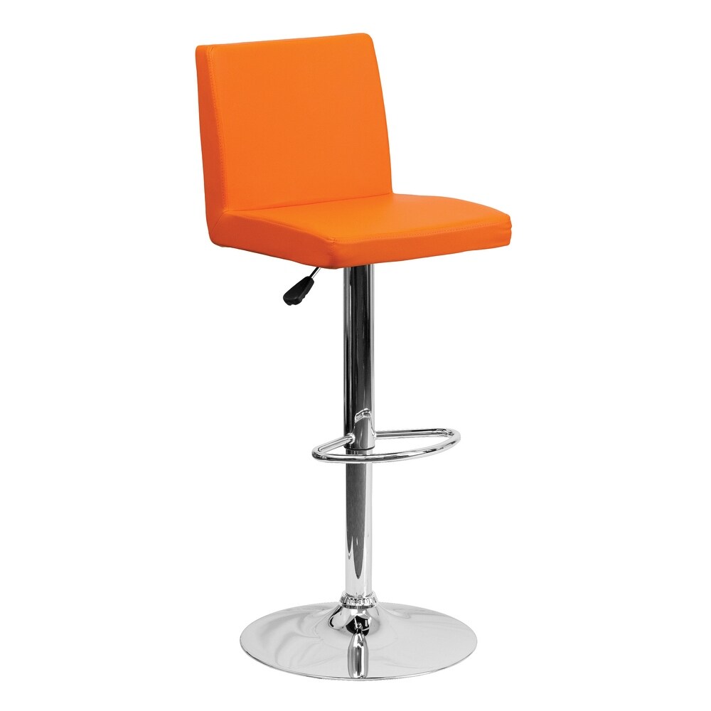 Offex Contemporary Orange Vinyl Adjustable Height Bar Stool with Chrome Base [OF-CH-92066-ORG-GG]