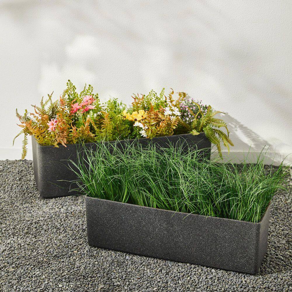 Glitzhome 31.5 in. L Oversized Eco- Friendly PE Oversized Faux Marble Rectangle Planter (2-Pack) 2022800020