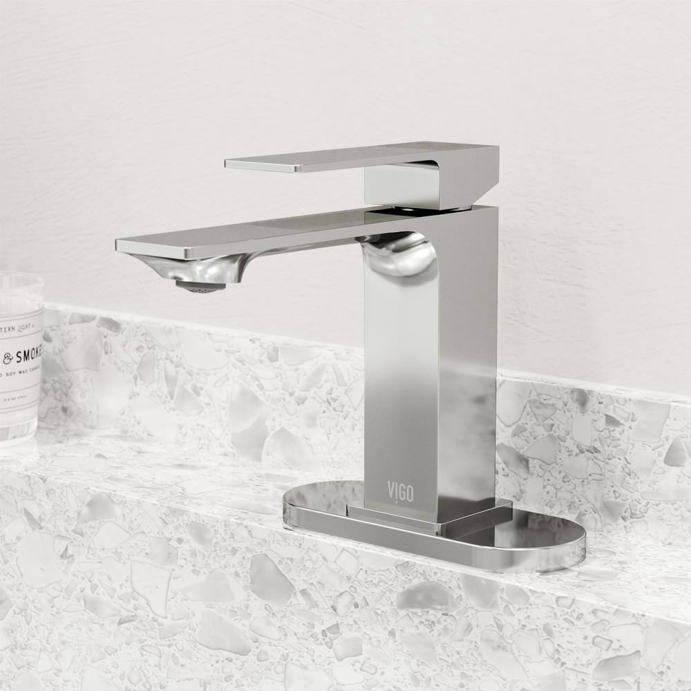 VIGO Dunn Single-Handle Single Hole Bathroom Faucet with Deck Plate in Chrome VG01054CHK1