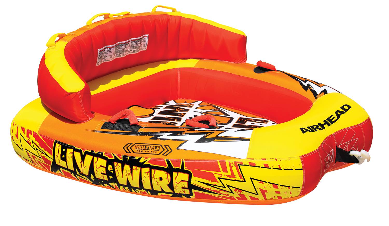 AIRHEAD AHLW-2 Live Wire 2 Inflatable 1-2 Rider Towable Tube + 50'/60' Tow Rope