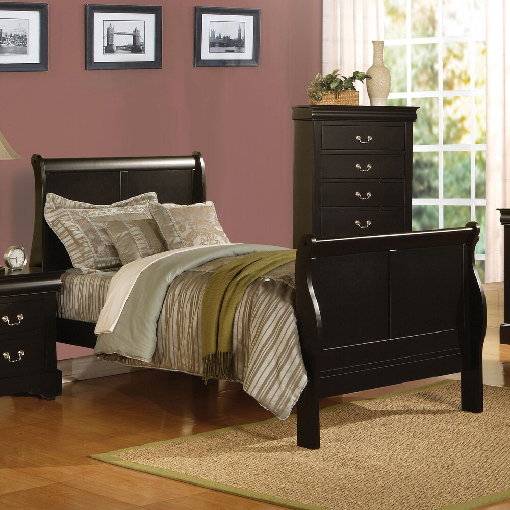 Black Louis Philippe III Wooden Sleigh Bed