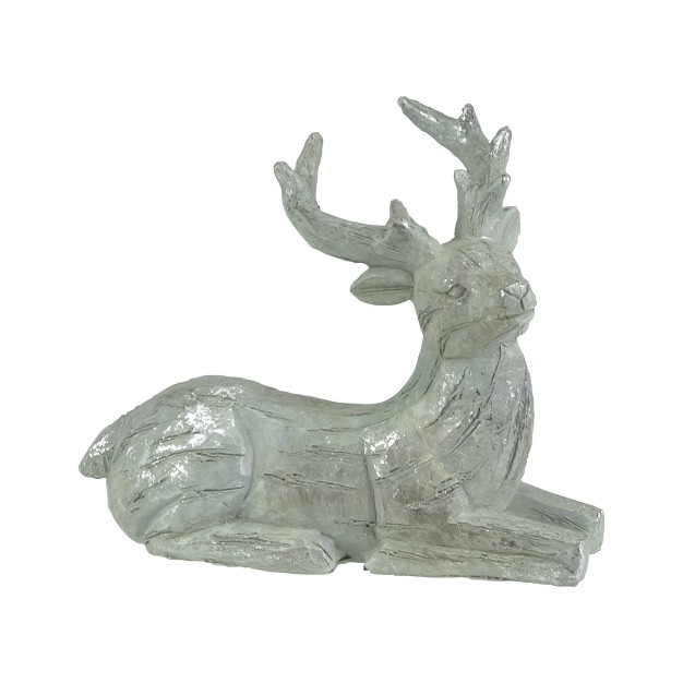 Gray And Silver Faux Wood Grain Sitting Deer Christmas Figure