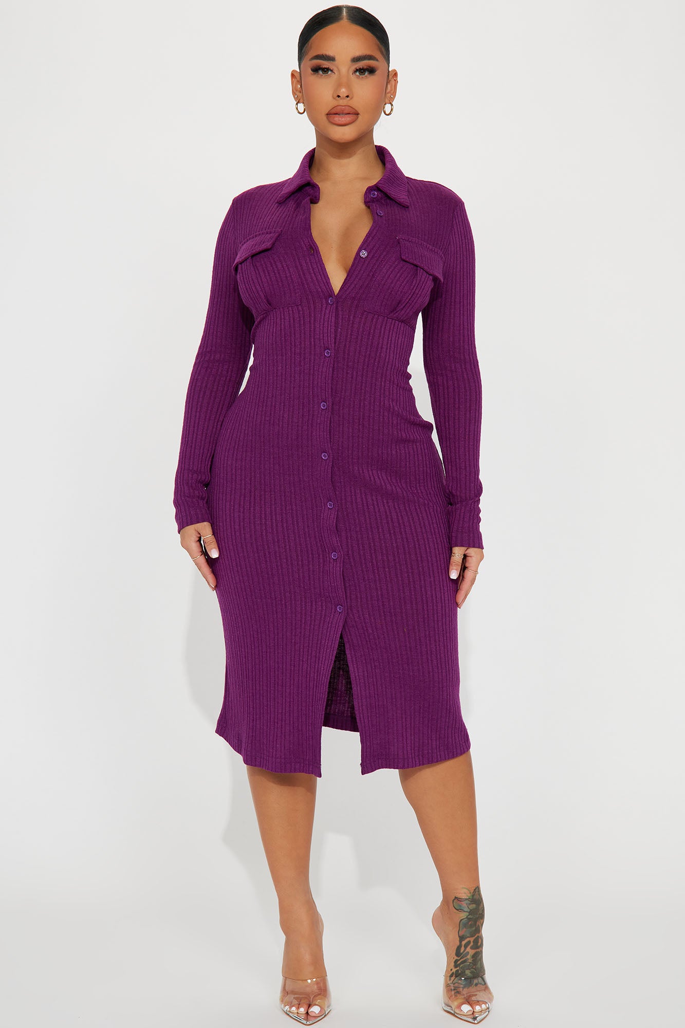 Barcelona Ribbed Midi Dress - Purple